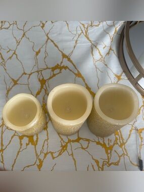 Gold Glitter LED Pillar Candle Trio